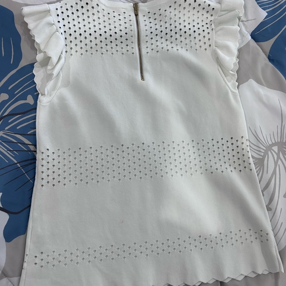 💰PRICE ⬇️ TED BAKER LONDON • Beige/White Ruffle Sleeved Sweater Blouse • sz 3 - Picture 2 of 8